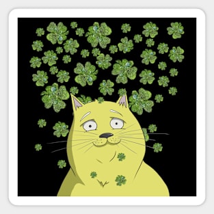 Yellow Cat & Green Clovers Funny Shamrock St Patricks Day Magnet